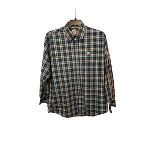 Cinch Western blue, orange plaid button down oversized L shirt
